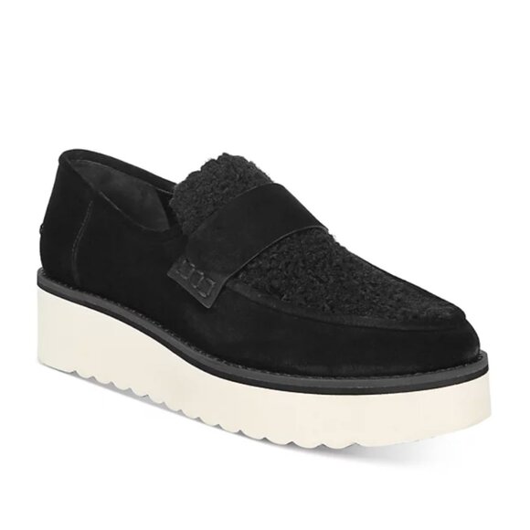 Vince Women's 'Zola' Suede Shearling Slip-On Platform Loafers in Black Size 7 - Picture 1 of 10